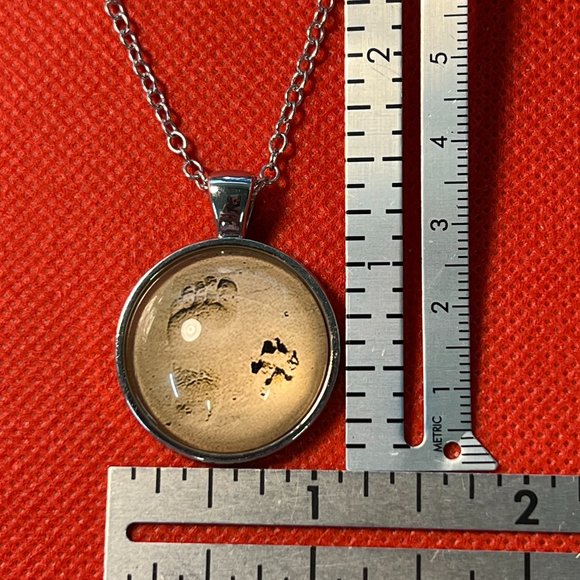 Footprint and Pawprint in the Sand Round Silver Tone Pendant Necklace - Picture 3 of 5